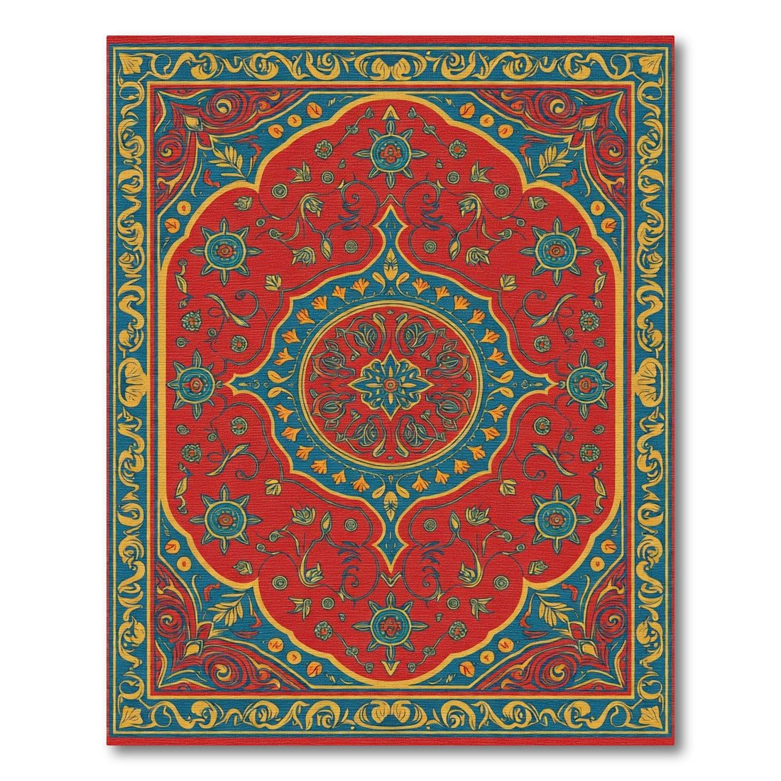 Crimson Blue Floral Medallion Rug