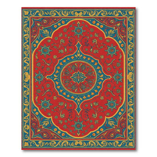 Crimson Blue Floral Medallion Rug