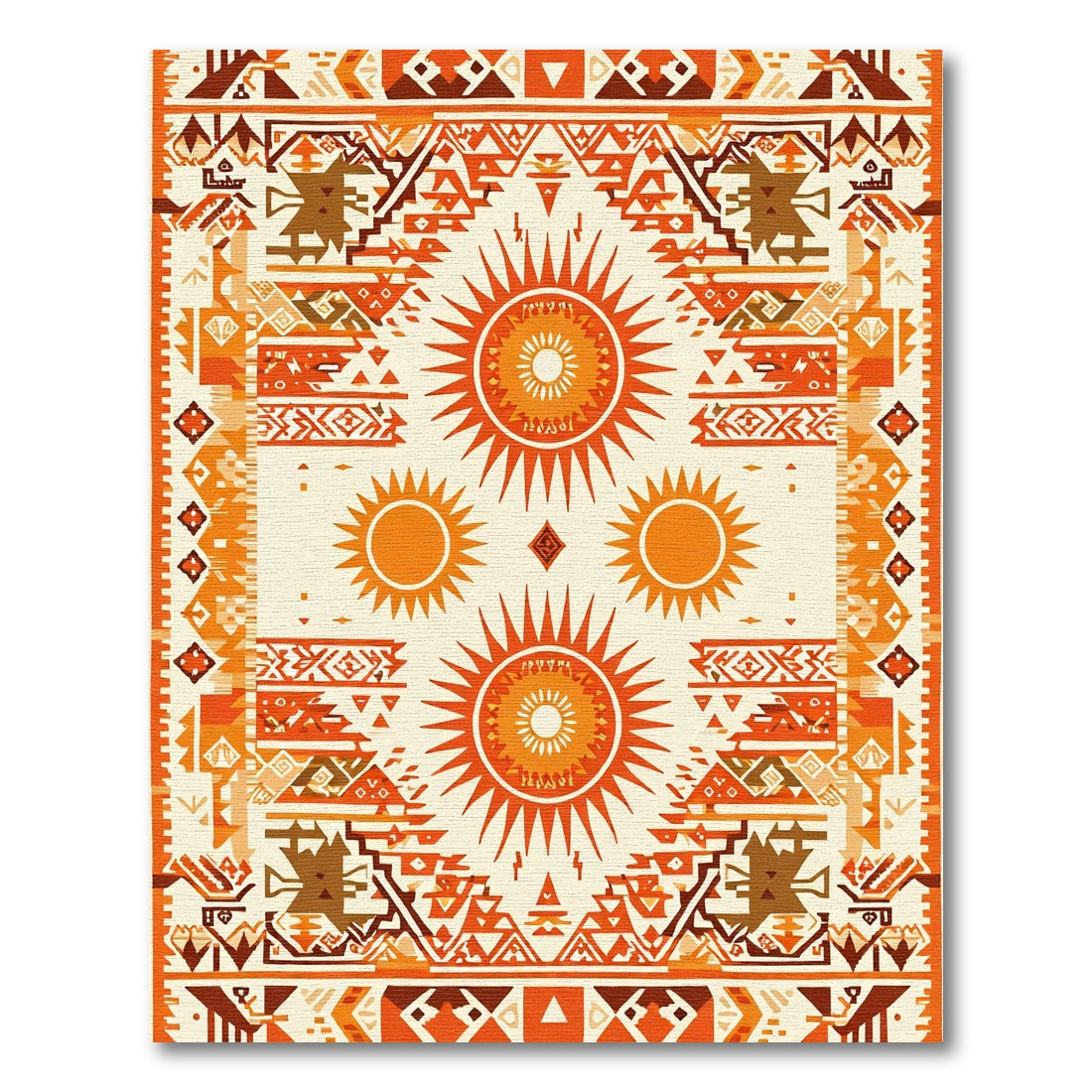 Tribal Sun Motif Orange Geometric Rug