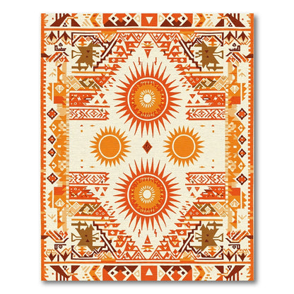 Tribal Sun Motif Orange Geometric Rug