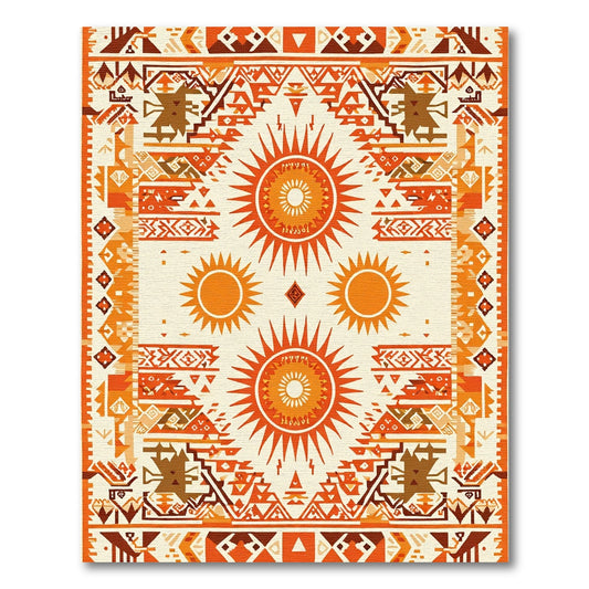 Tribal Sun Motif Orange Geometric Rug