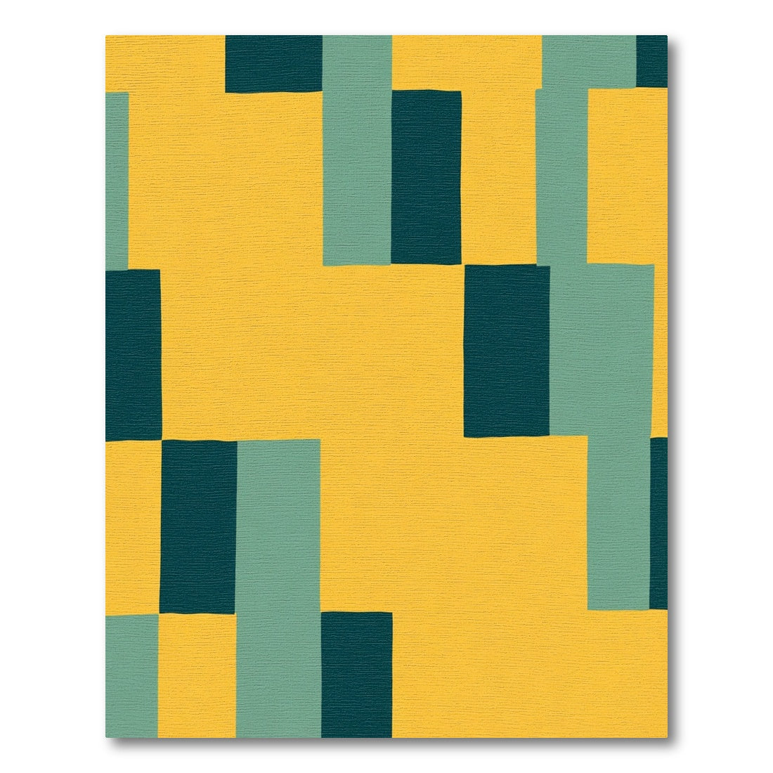 Golden Teal Block Rectangles Rug