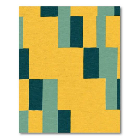 Golden Teal Block Rectangles Rug