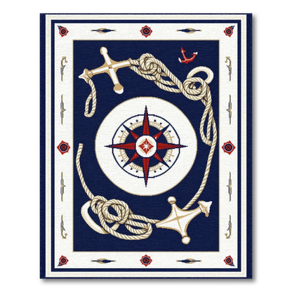 Nautical Compass Anchor Blue Area Rug