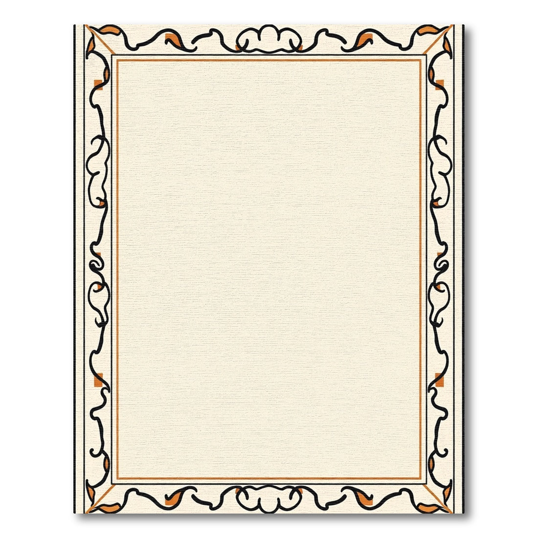 Cream Beige Black Orange Vine Border Rug