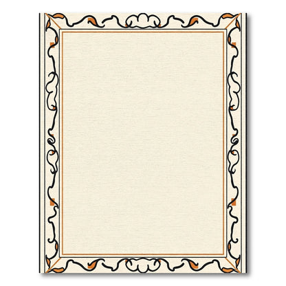Cream Beige Black Orange Vine Border Rug
