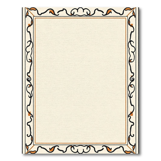 Cream Beige Black Orange Vine Border Rug