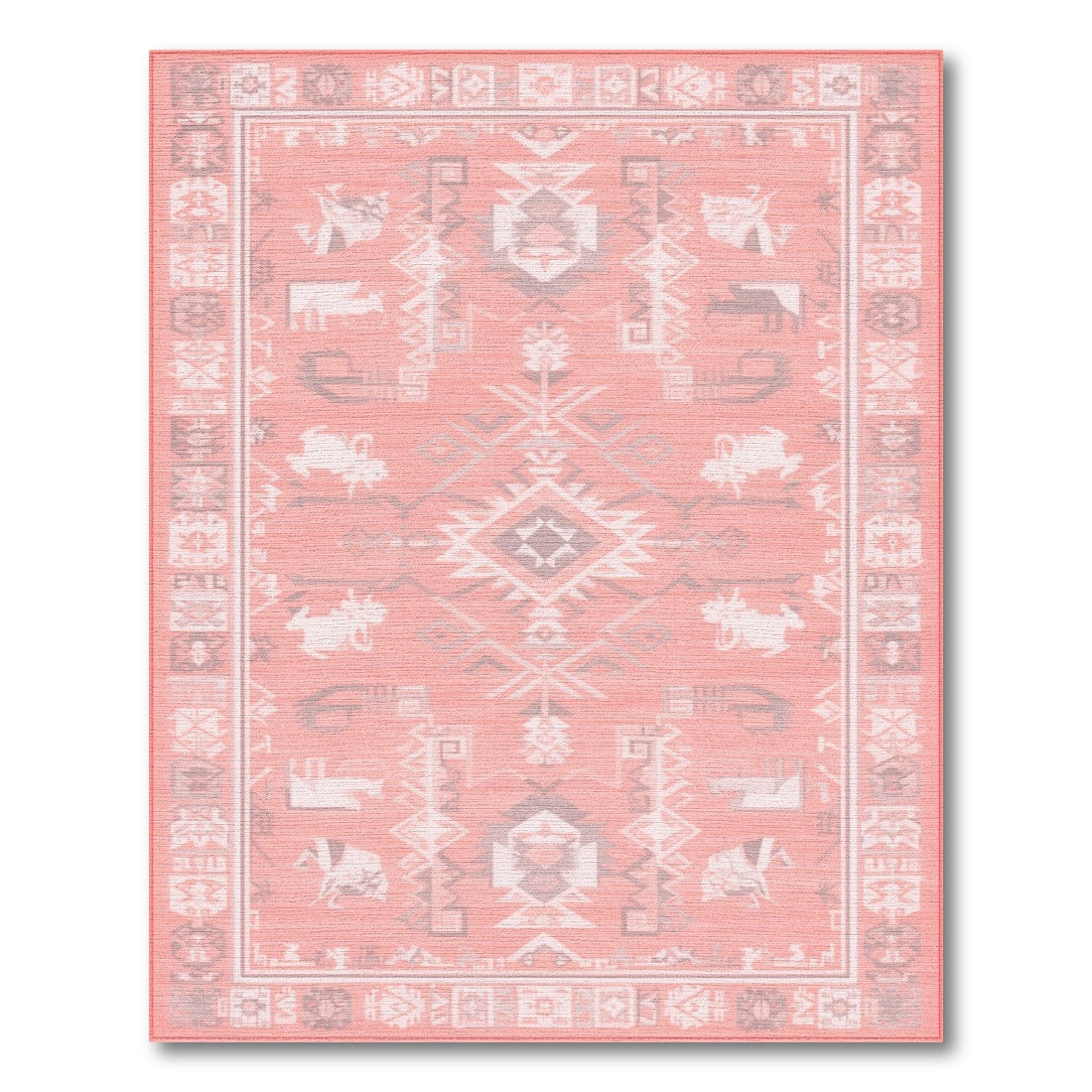 Pink Southwestern Area Rug with Tribal Animals