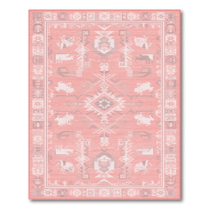 Pink Southwestern Area Rug with Tribal Animals