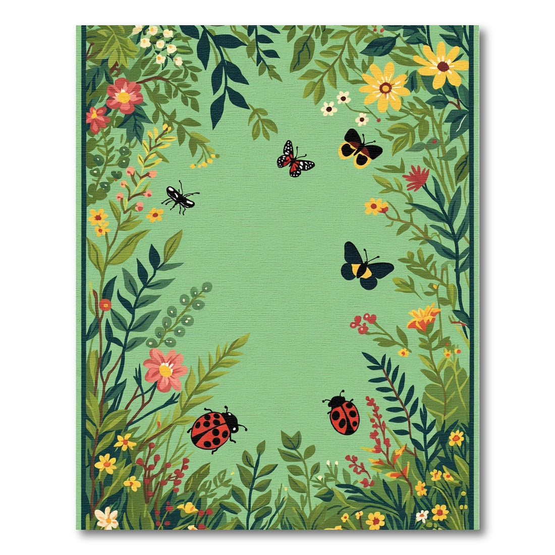 Whimsical Garden Ladybugs Butterflies Rug