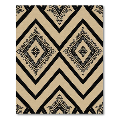 Ecru Black Geometric Diamond Medallions Rug