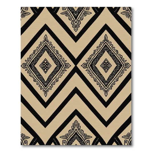 Ecru Black Geometric Diamond Medallions Rug