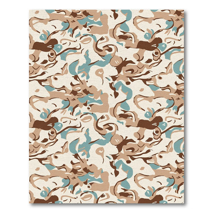 Abstract Tan Blue Brown Swirls Rug