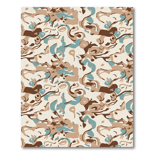 Abstract Tan Blue Brown Swirls Rug