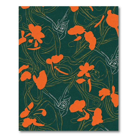 Dark Green Orange Floral Vine Artistry Rug