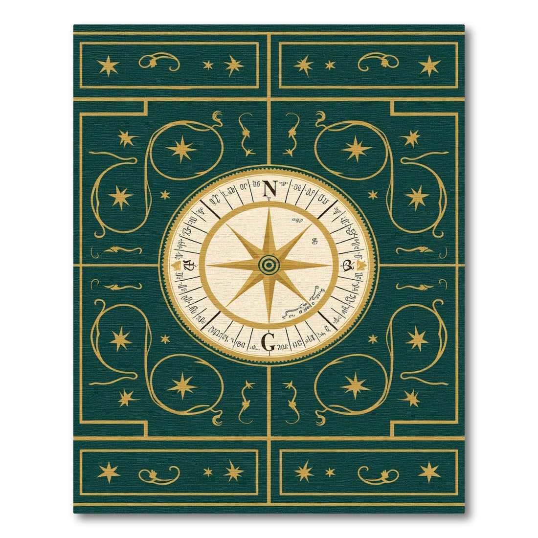 Emerald Green Compass Star Scroll Rug