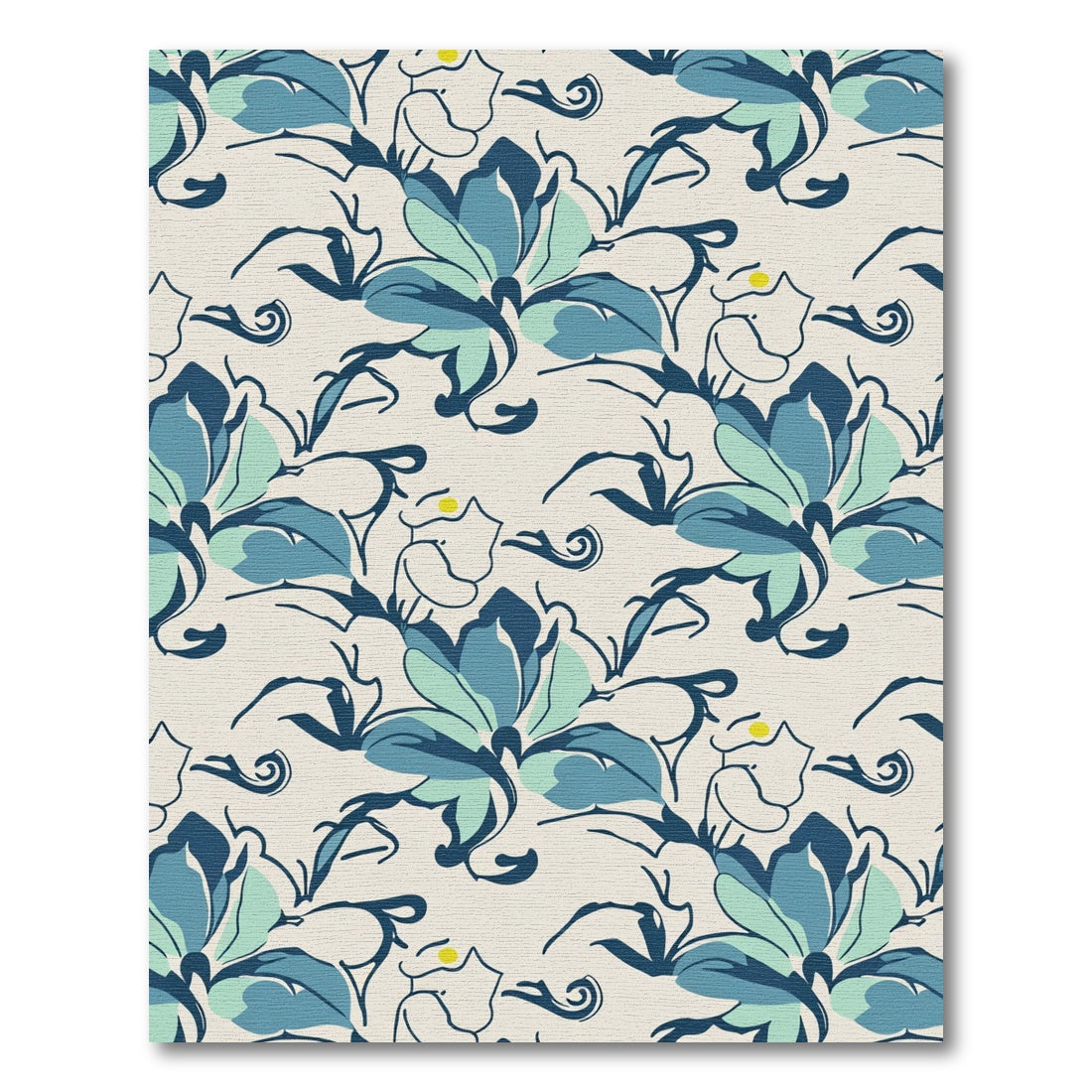 Blue Teal Floral Swirl Arrangement Rug