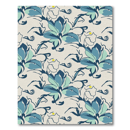 Blue Teal Floral Swirl Arrangement Rug