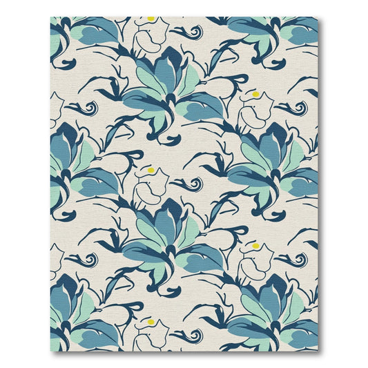 Blue Teal Floral Swirl Arrangement Rug