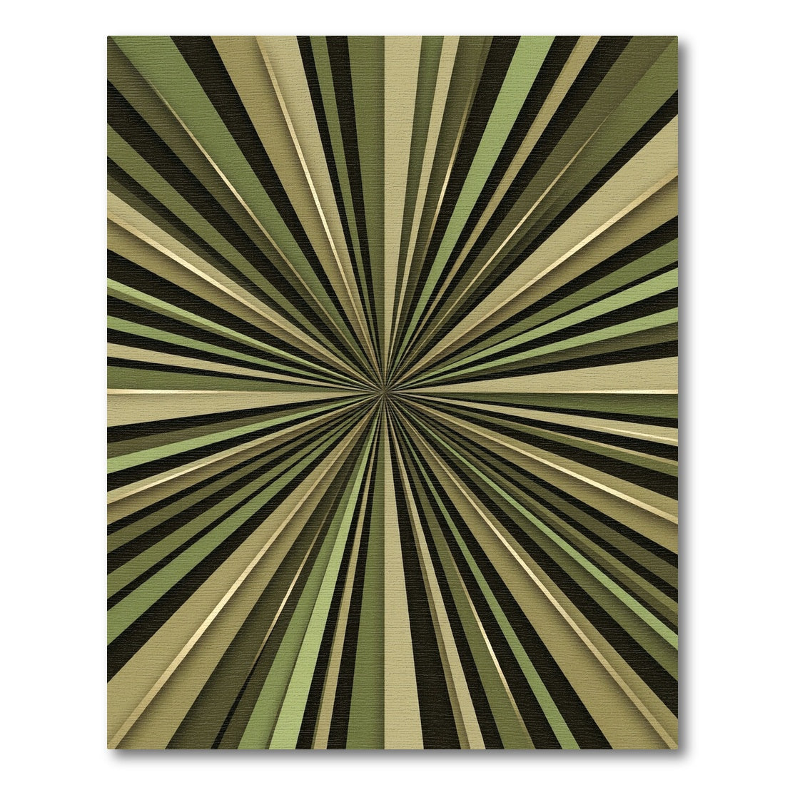 Olive Green Sunburst Radiating Lines Rug