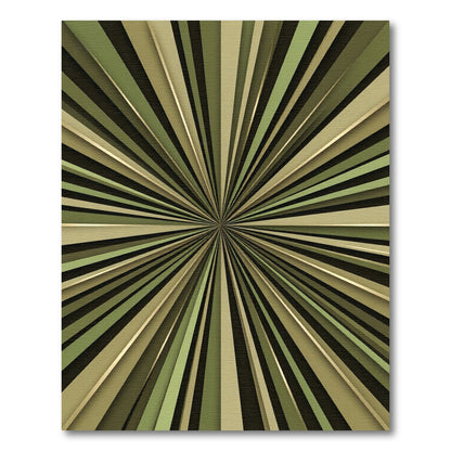 Olive Green Sunburst Radiating Lines Rug