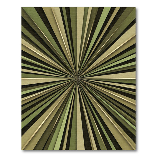 Olive Green Sunburst Radiating Lines Rug