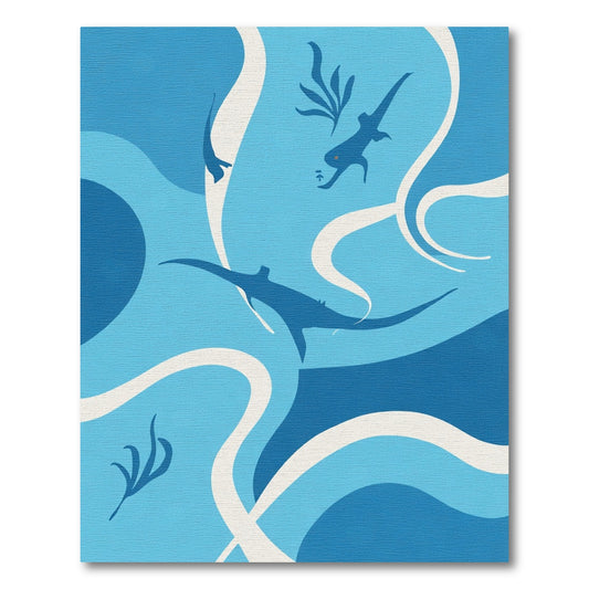 Deep Blue Marine Fauna Waves Rug