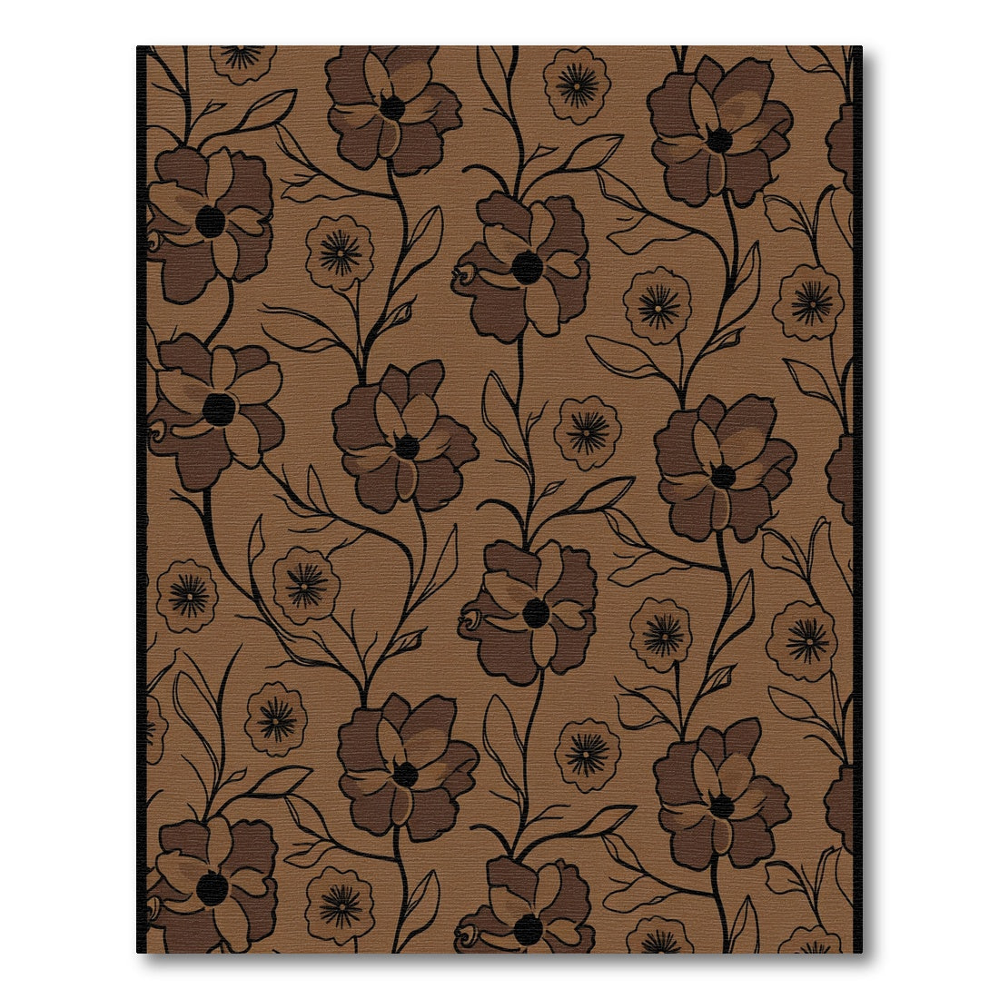 Brown Floral Vine Silhouette Rug