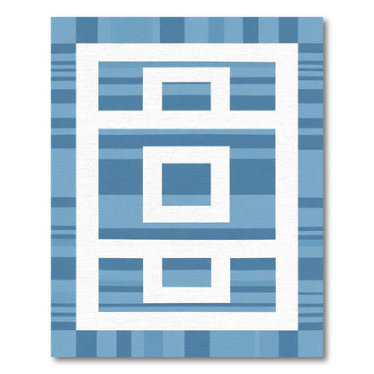 Blue Gradient White Geometric Grid Rug