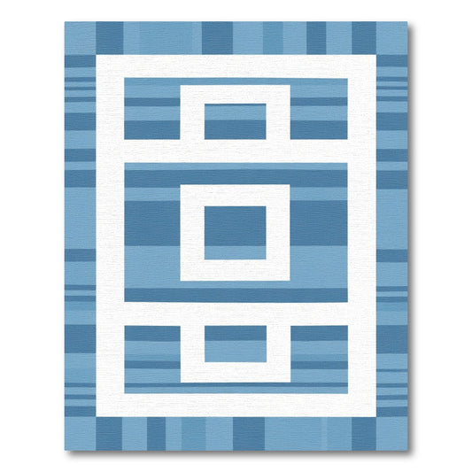 Blue Gradient White Geometric Grid Rug