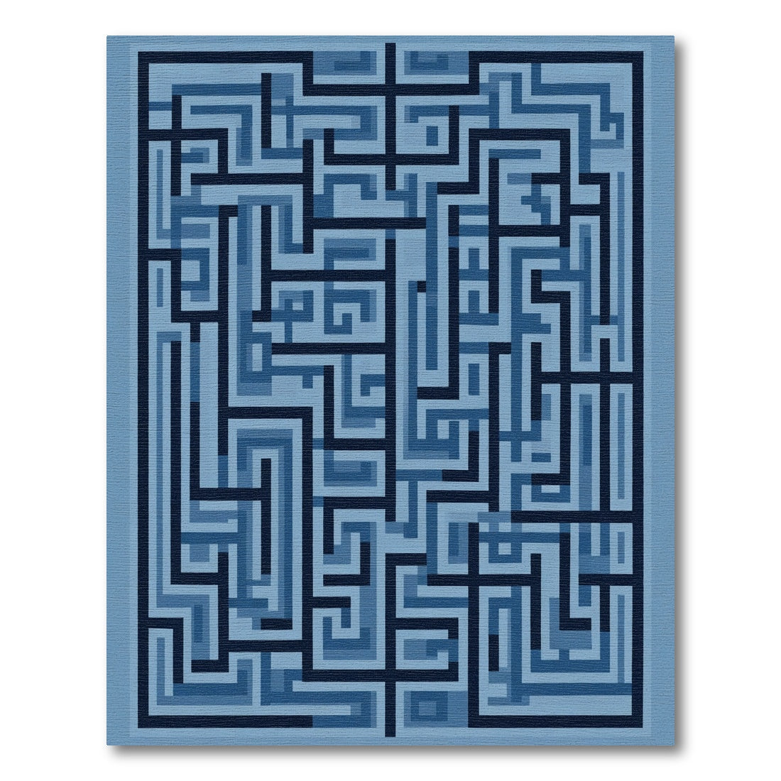Deep Blue Geometric Maze Rug