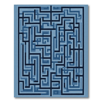 Deep Blue Geometric Maze Rug