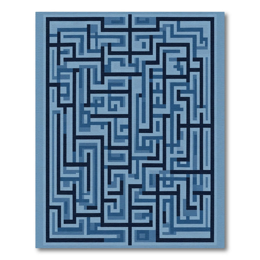 Deep Blue Geometric Maze Rug