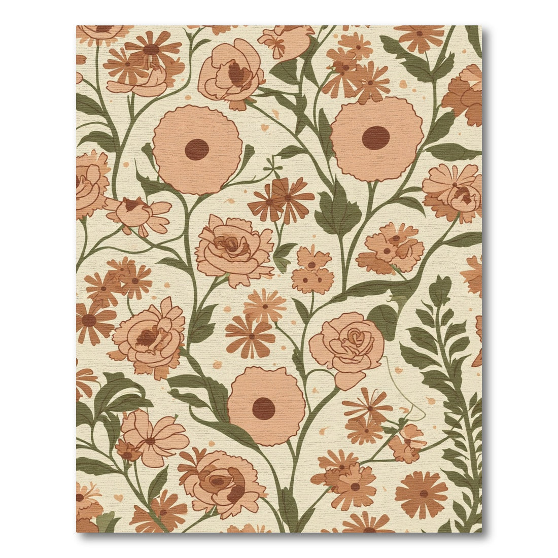 Retro Peach Floral Vine Art Rug