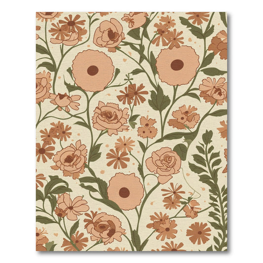 Retro Peach Floral Vine Art Rug