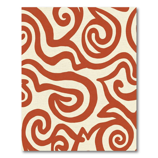 Terracotta Swirl Cream Abstract Lines Rug