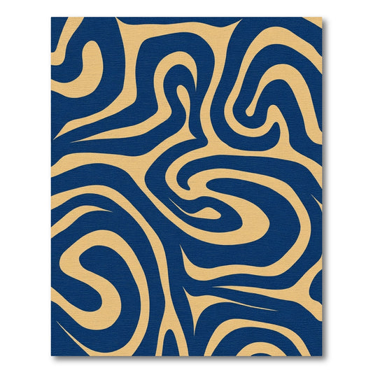 Navy Gold Swirling Abstract Lines Rug