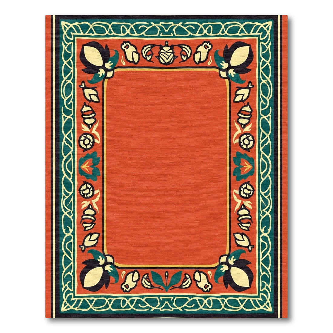Orange Red Floral Medallion Border Rug