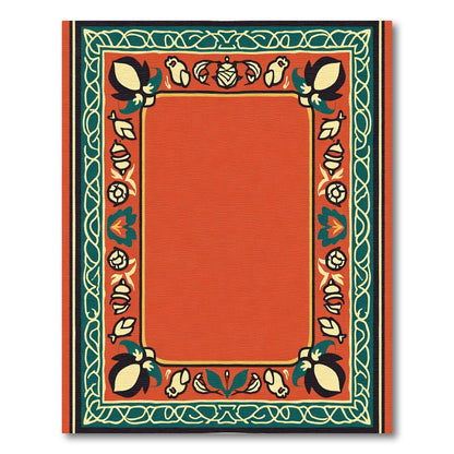 Orange Red Floral Medallion Border Rug