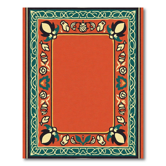 Orange Red Floral Medallion Border Rug