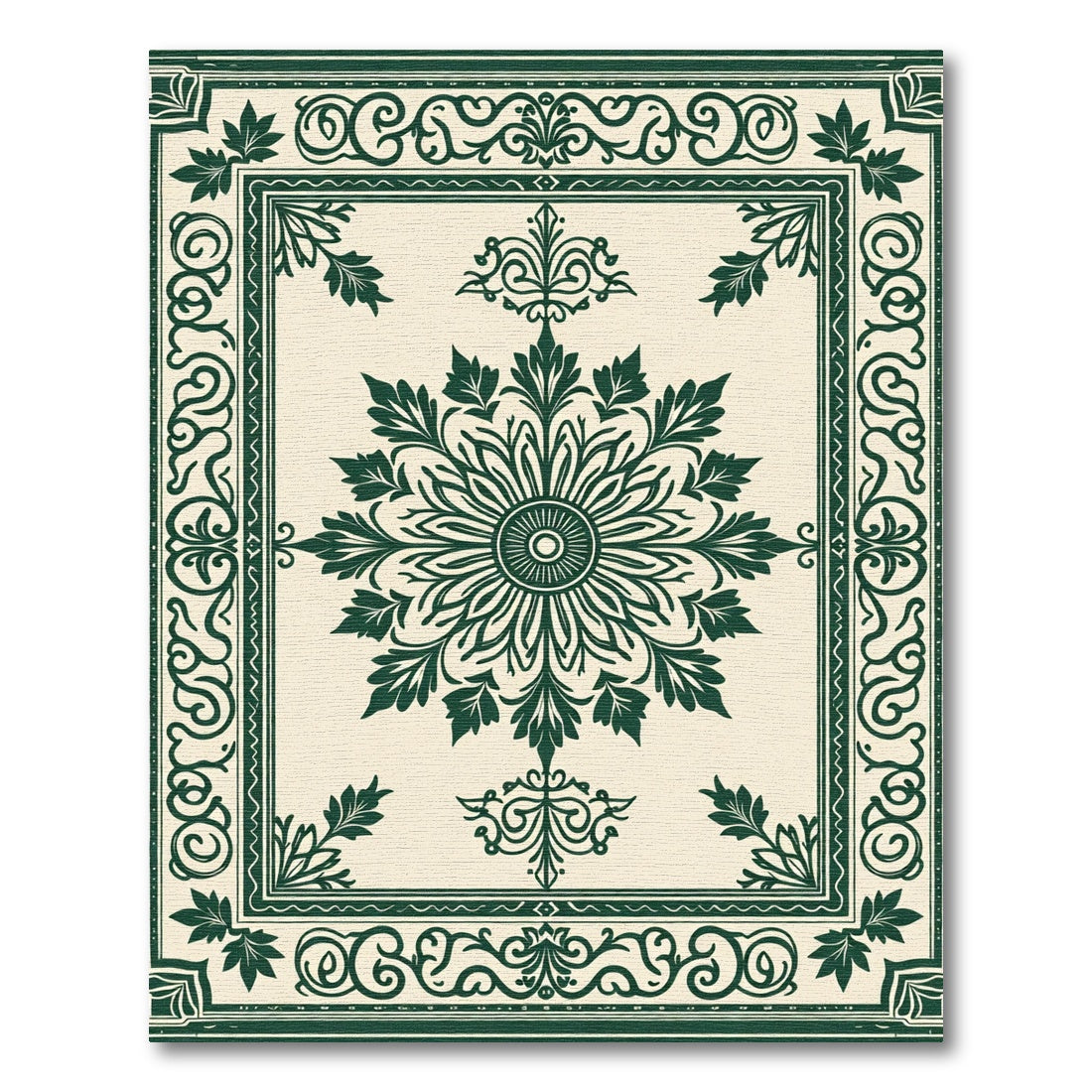 Cream Emerald Floral Medallion Border Rug