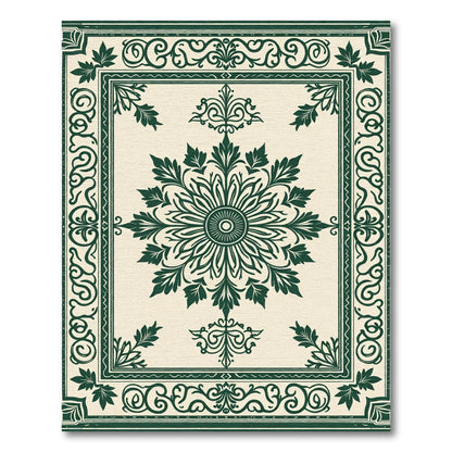 Cream Emerald Floral Medallion Border Rug