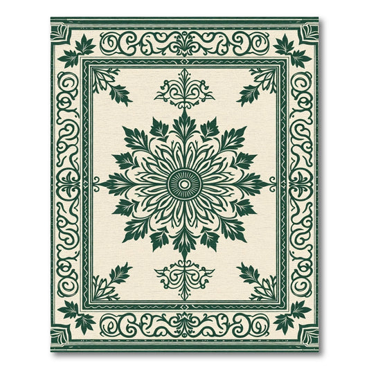 Cream Emerald Floral Medallion Border Rug