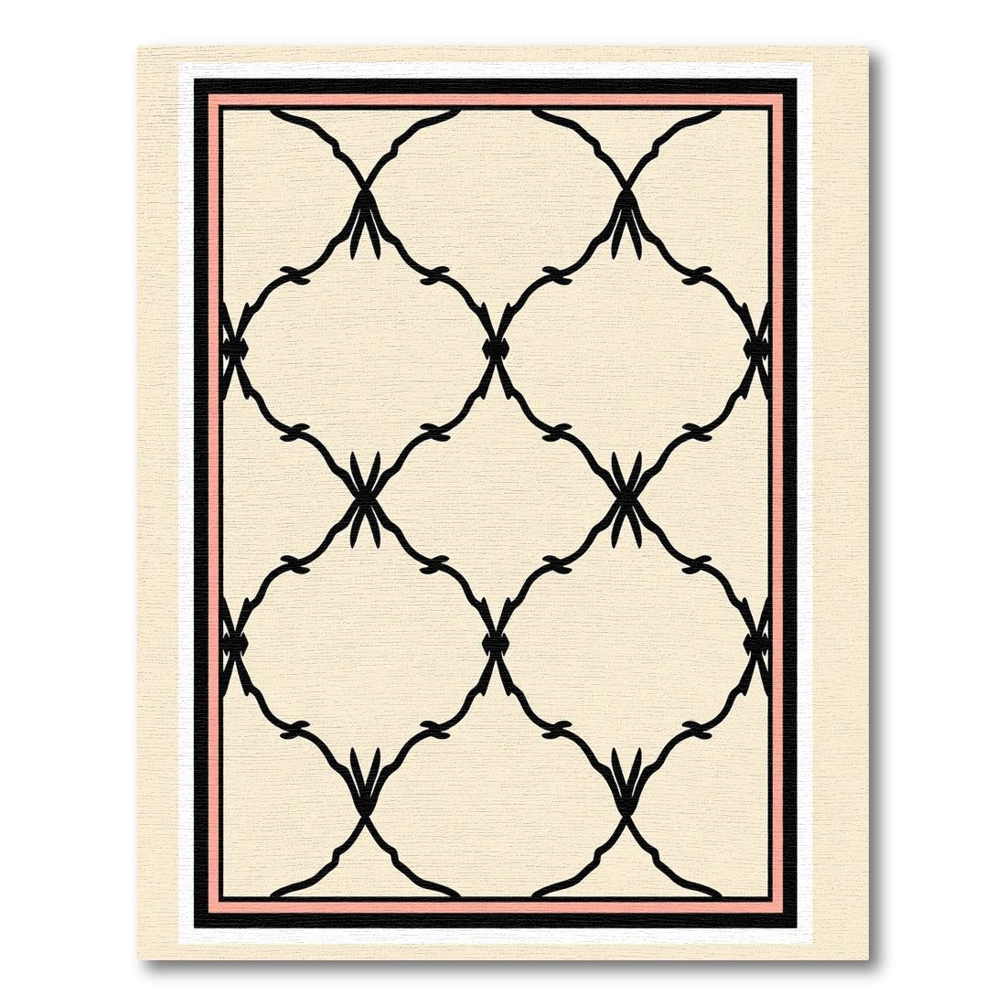 Cream Black Interlocking Vine Frame Rug