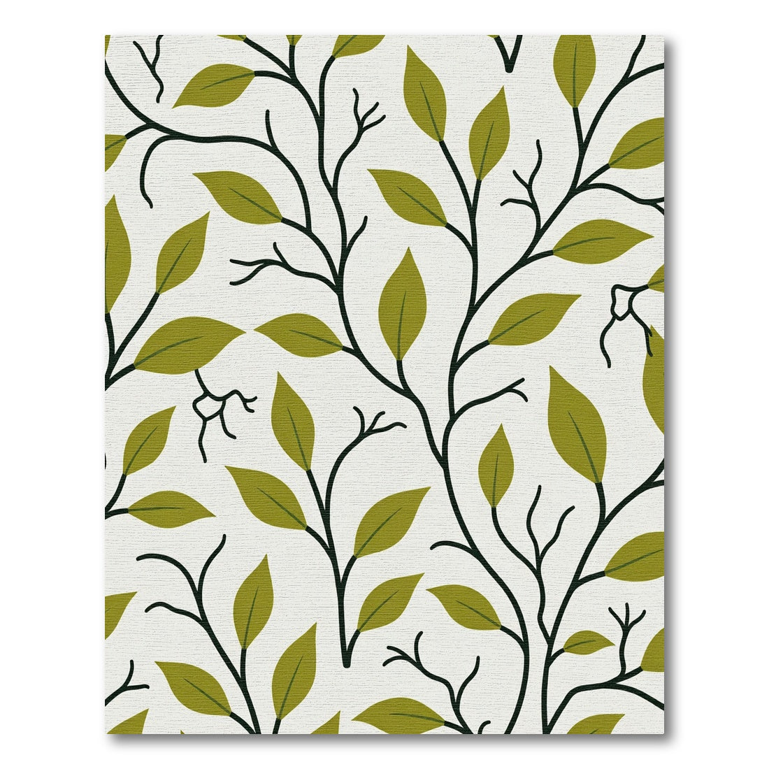 Olive Green Leafy Branch Vines Rug