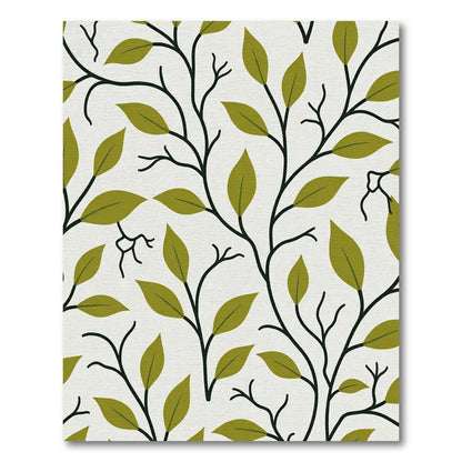 Olive Green Leafy Branch Vines Rug