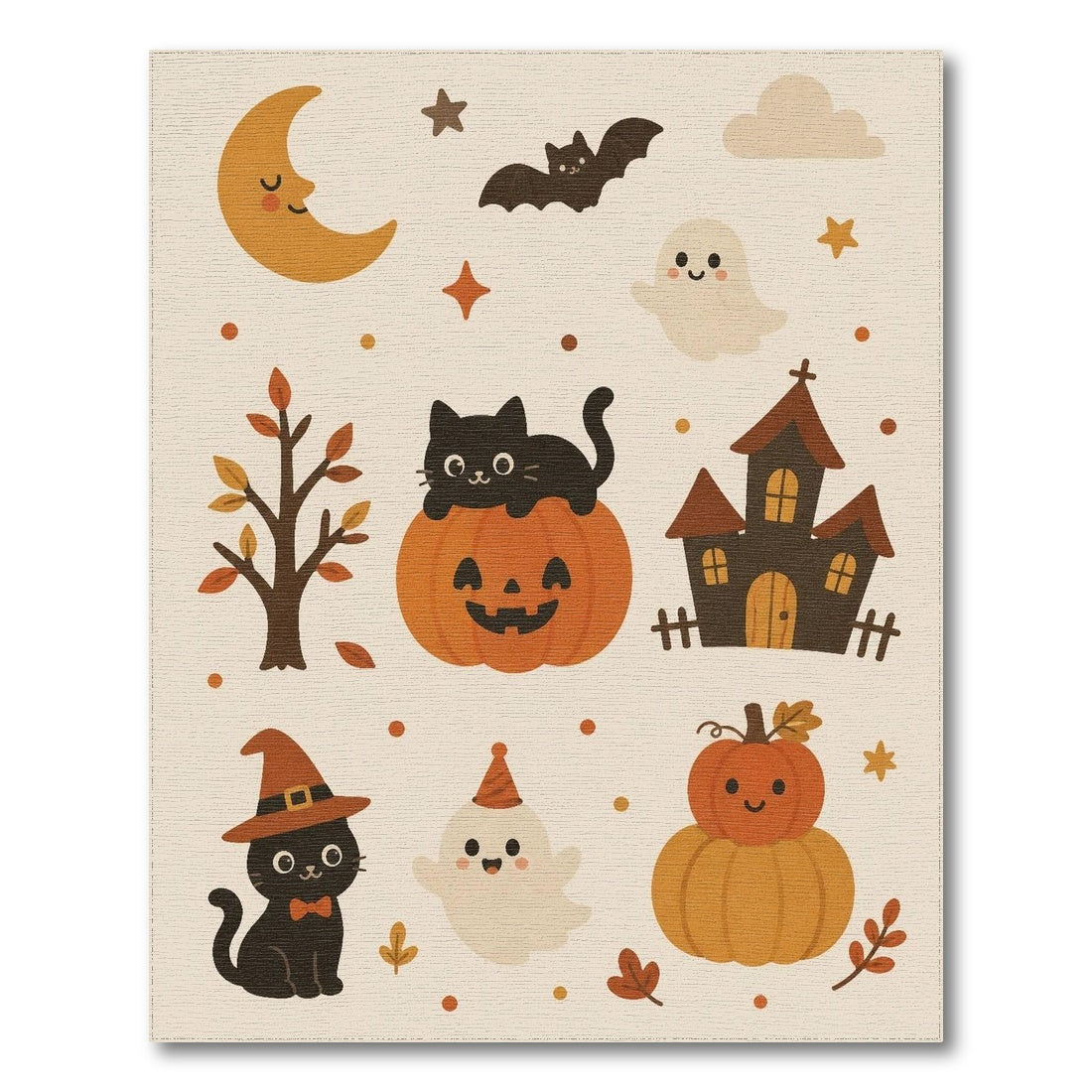 Cute Halloween Cat Pumpkin Kids Area Rug