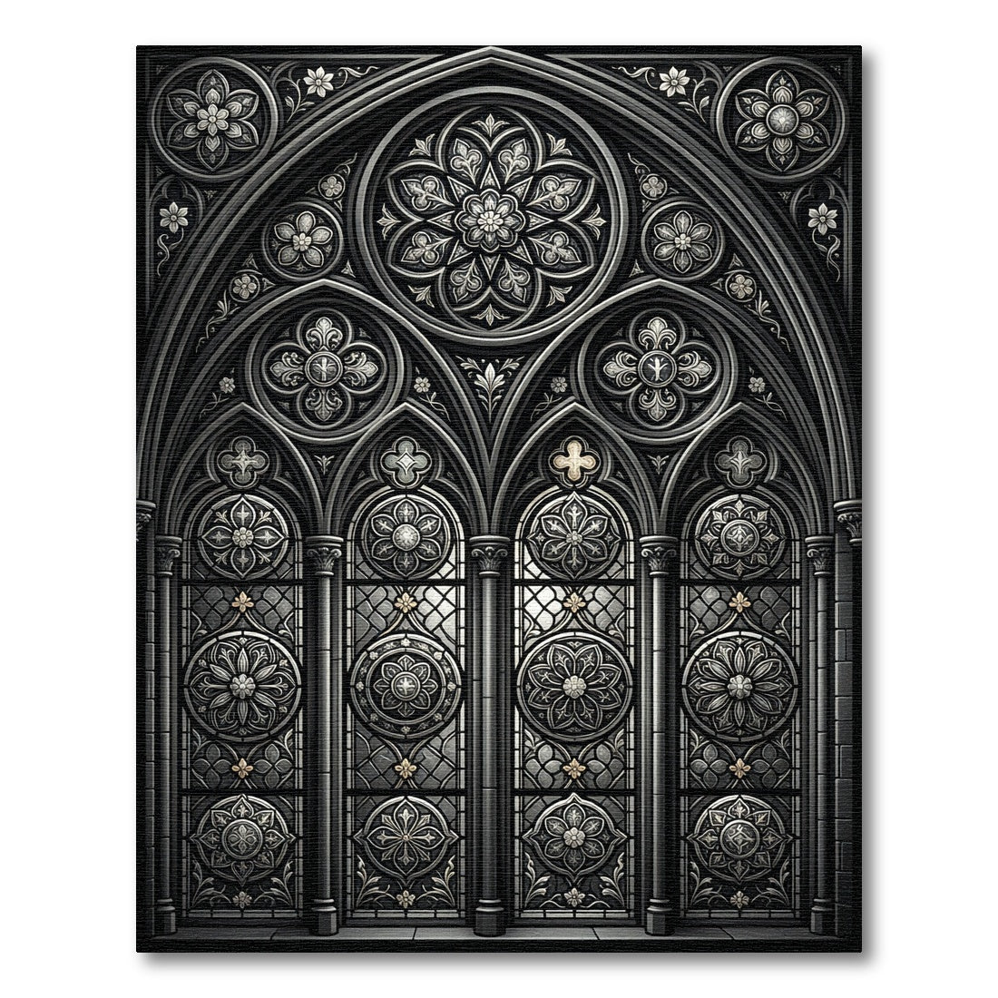 Gothic Silver Floral Rose Window Rug