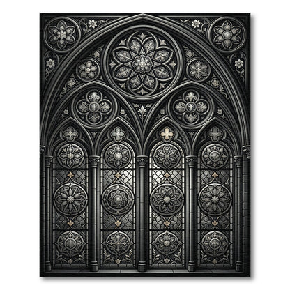 Gothic Silver Floral Rose Window Rug
