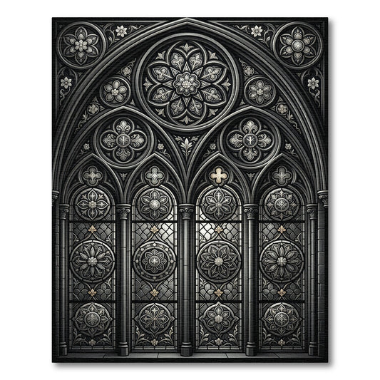 Gothic Silver Floral Rose Window Rug